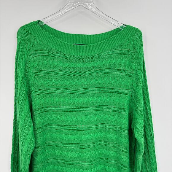 Chaps sweater 2X linen blend pullover boatneck pointelle knit kelly green - Picture 2 of 7